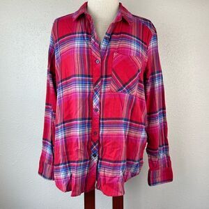 EUC Orvis Womens Red and Blue Plaid Button Down Top Size L
